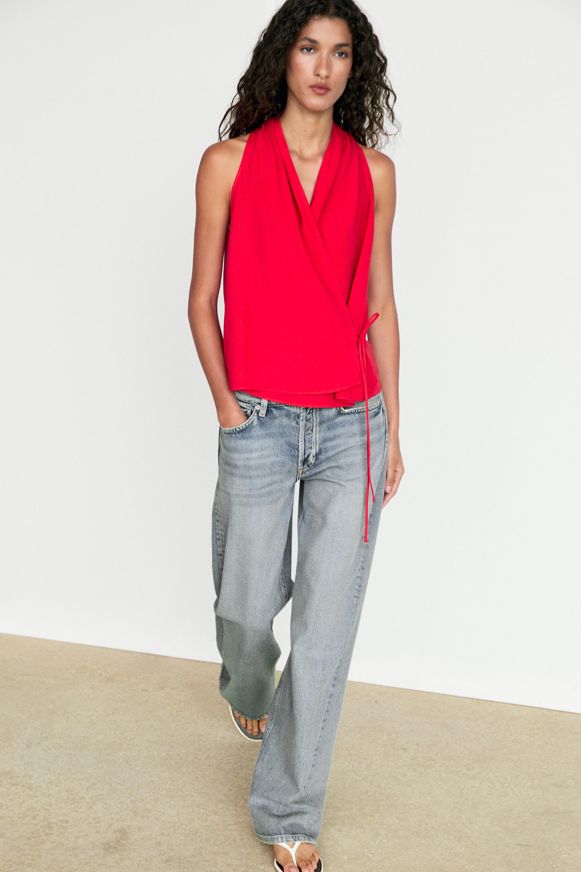 Linen halter top with tie detail